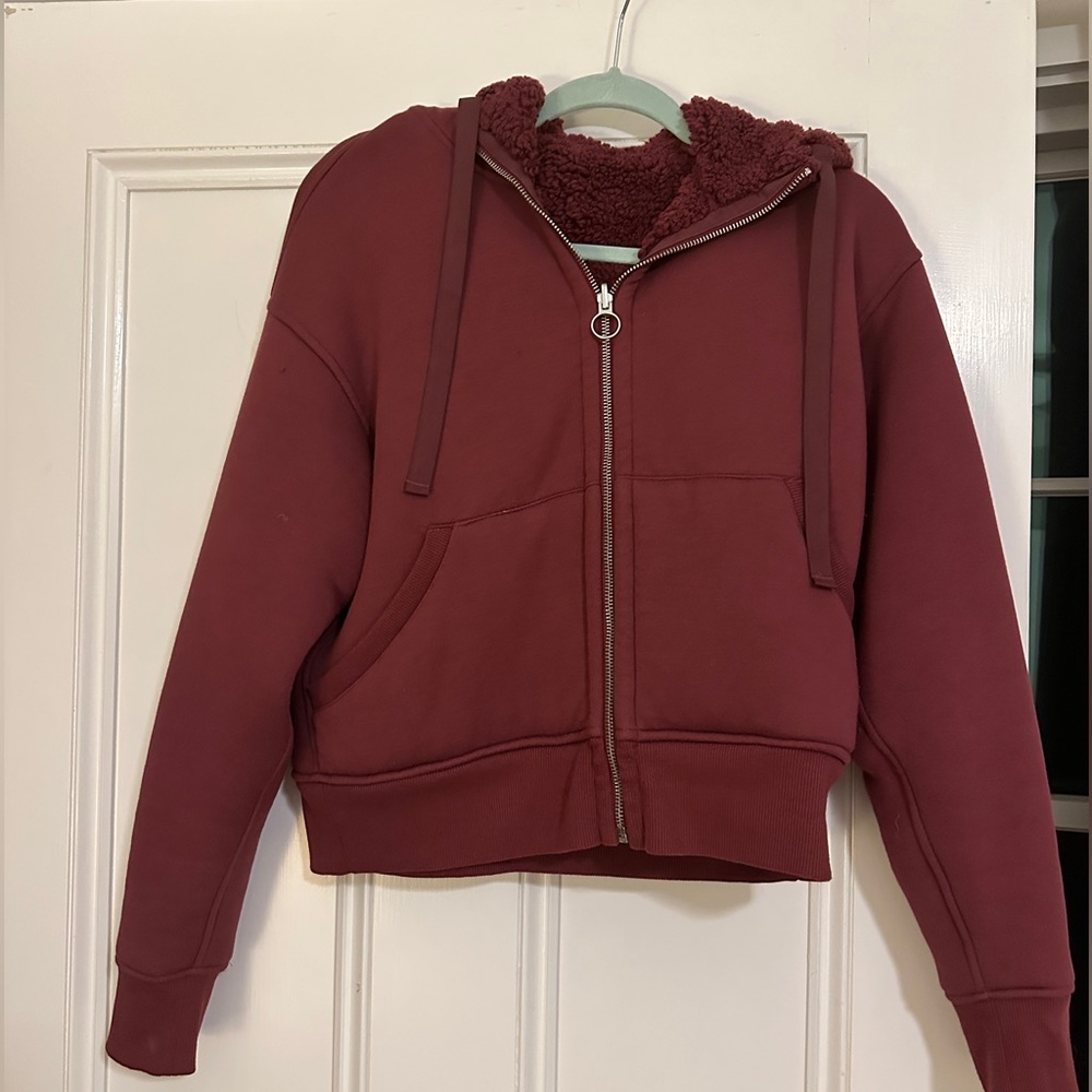 Athleta burgundy small reversible warm sweatshirt
